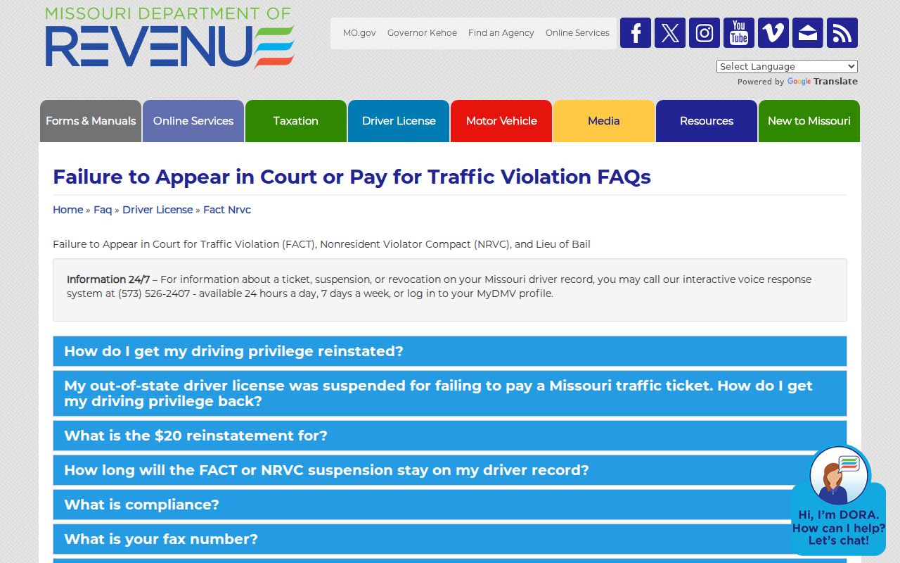 Missouri traffic compliance guidance