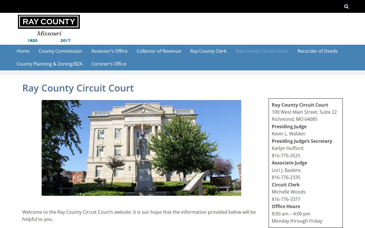Ray County court warrant records contact page